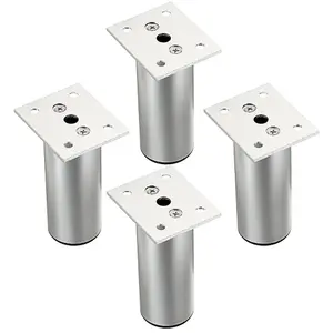 SPARES2GO Universal Adjustable Furniture Feet 4.5" Silver Wardrobe Table Footrest Riser Legs (Pack of 4)