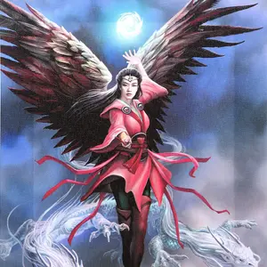 Anne Stokes Air Element Sorceress Canvas Plaque Blue/Red/White (25cm x 19cm)