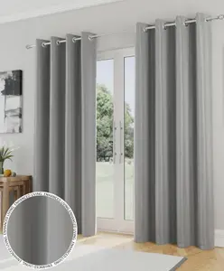 Enhanced Living Nightfall Plain Supersoft Grey Thermal Blockout Eyelet Curtains - 90 x 90 inch (229 x 229cm)