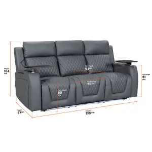 Venice Series Two 3 2 Electric Cinema Recliner Sofa Set in Grey Leather Aire