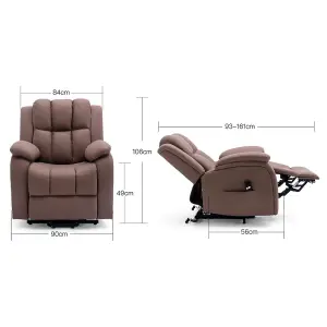 Rise Recliner Chair With Single Motor, Remote Control And Pocket Storage In Leather-Look Mocha Technology Fabric