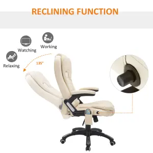 HOMCOM Vibrating Massage Heat Executive Home Office Chair Faux Leather Computer Swivel Recliner High Back for Adult, Beige