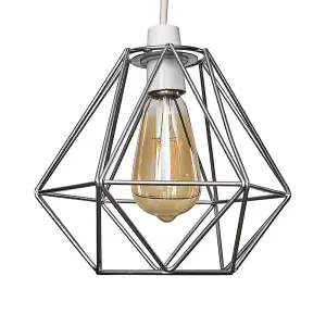 ValueLights Diablo Modern Geometric Silver Metal Basket Cage Ceiling Pendant Light Shade