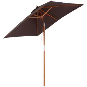 Outsunny Wooden Patio Umbrella Market Parasol Outdoor Sunshade 6 Ribs Coffee