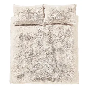 Cuddly Faux Fur Duvet Cover Set with Pillowcases Cream / Super King - 2 Pillowcases ( 50 x 75 cm )