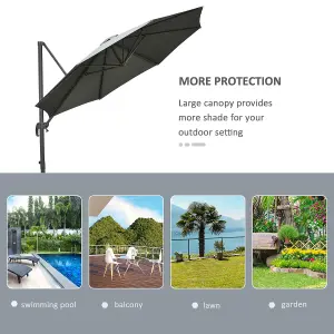 Outsunny 3(m) Garden Banana Parasol Patio Cantilever Hanging Umbrella Dark Grey