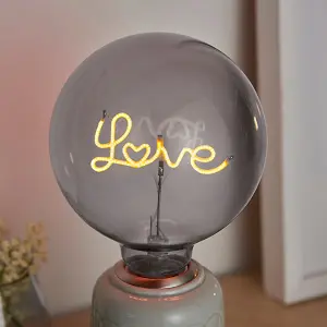 Decorative E27 LED Filament Bulb - LOVE Upwards Facing Lamp - Smoke Tinted Glass