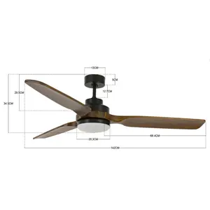 Adilet 142cm Ceiling Fan with Light Kit Black with Brown Blades