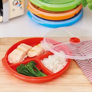 4 x Divided Food Storage Plates - Microwave, Fridge, Freezer & Dishwasher Safe Plastic Plate Set with Sealable Vented Lids