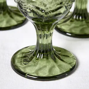 Set of 2 Vintage Luxury Green Leaf Embossed Drinking Wine Glass Wine Goblets 230ml