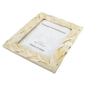 Chic 5x7 Resin Picture Frame with Multi Leaf Decor in Metallic Gold and Silver