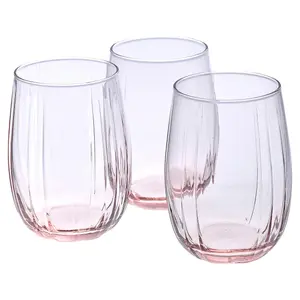 Queensway Home & Dining 380ml 12 Pcs Linka Pink Coloured Glassware Cup Tall Short Cocktail Tumblers Sets