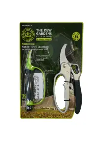 Spear & Jackson CUTTINGSET1K Kew Gardens Collection Ratchet Anvil Secateurs and Blade Sharpener Set