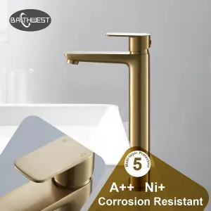 High Rise Basin Mixer Taps, BATHWEST Tall Bathroom Sink Taps Modern Monobloc Single Handle Brass