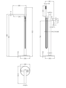 Freestanding Square Bath Shower Mixer Tap - Brushed Brass