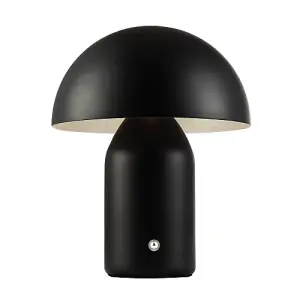 Modern Rechargeable Mushroom Table Lamp in Mat Black with Touch Dimmer Button