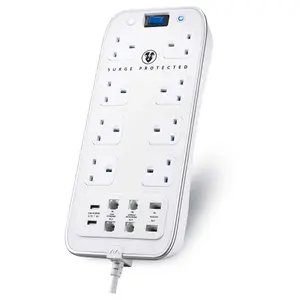 Masterplug Surge White 8 socket Extension lead with USB, 2m