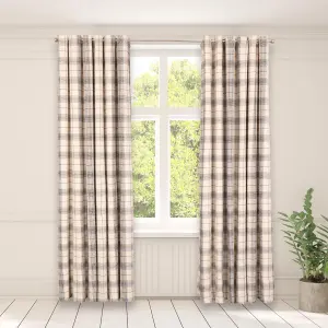 Woven Check Print Pair of Curtains, Cream - 90 x 90