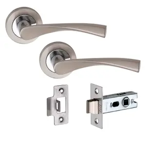 5 Pairs of Golden Grace Astrid Door Handle On Round Rose, 2.5" Tubular Latch, Dual Finish, Satin Nickel/Polished Chrome