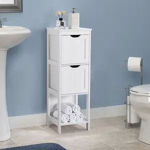 Yaheetech White Bathroom Cabinet 2 Hideaway Drawers 1 Shelf Storage