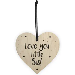 Novelty Little Sister Gift Wood Heart Love Plaque Birthday Christmas Gift Keepsake