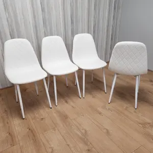 4 Dining Chairs white Chairs Stitched Leather Chairs, Living  Kitchen Room Chairs