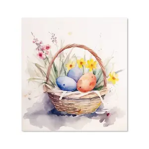 Watercolour Easter Basket Premium Glass Kitchen Splashback W600mm x H750mm