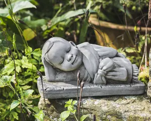 Charming Stone Cast Small Lying Monk in Robe