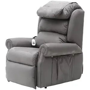 Dual Motor Rise and Recline Armchair - Waterfall Pillow - Grey Suedette Fabric