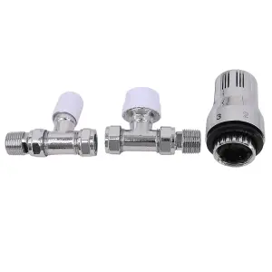 Rinse Bathrooms Thermostatic Radiator Valve 15mm x 1/2" Straight Chrome Rad TRV + Lockshield