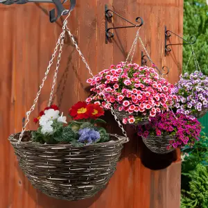 Set Of 2 Rattan Natural Wicker Hanging Basket Flower Plant Pot Garden 16"