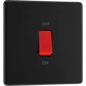 BG Flatplate 45A Double Pole Cooker Switch & LED, Matt Black