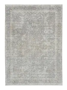 Silver Cream Luxurious Traditional Bordered Floral Rug Easy to clean Living Room and Bedroom-259cm X 351cm