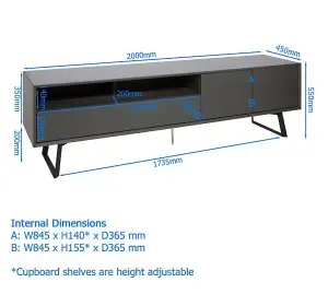 Carbon TV-Stand with 1 Flap & 2 Doors Grey