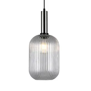 Luminosa Modern Hanging Pendant Satin Nickel 1 Light  with Clear Shade, E27