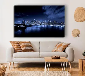 New York City Night Blues Glow Canvas Print Wall Art - Medium 20 x 32 Inches