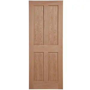 4 panel Unglazed Oak veneer Internal Door, (H)1981mm (W)762mm (T)35mm