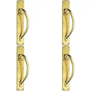 4x Right Handed Curved Door Pull Handle 457 x 75mm Backplate Polished Brass