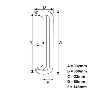 UAP D-Shaped Door Pull Handle - External - Commercial and Domestic - 300mm - Pair - 316 Grade Stainless Steel