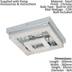 Wall Flush Ceiling Light Chrome Shade Chrome Clear Plastic Crystal Bulb LED 12W