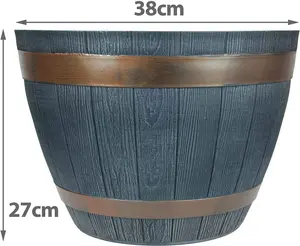 simpa Dark Grey 38cm Rustic Barrel Cask Planters