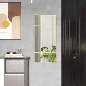 HOMCOM Window Style Vanity Mirror 110 x 50cm Hanging Wall Mirror Gold Tone