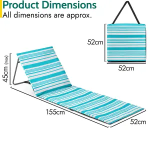 Beach Mat With Adjustable Backrest Folding Sun Lounger Chair With Carry Handle - Blue