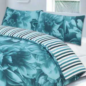 Roses Teal Duvet Cover Set, Size King