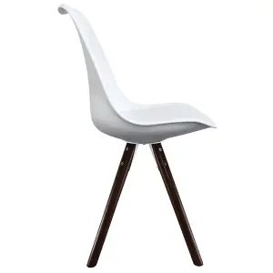 Soho White Plastic Dining Chair with Pyramid Dark Wood Legs