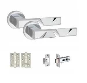 1 Set Nova Design Door HandlesInternal Sets With Latch and BB HInges Round Rose Polished Chrome Finish