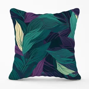 Green Purple Tropical Leaves Cushions 45cm x 45cm