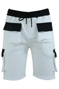 MS9 Mens Fleece Painters Decorators Combat Cargo Work Shorts Joggers H5 - White, L