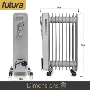 Futura Oil Filled Portable Radiator Heater 2000W 3 Heat Settings 9 Fins