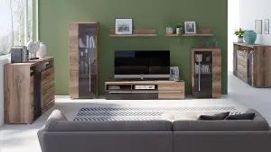 Chic Roger 41 TV Cabinet 1400mm in Oak Satin & Touchwood - Modern Media Center H350mm D400mm